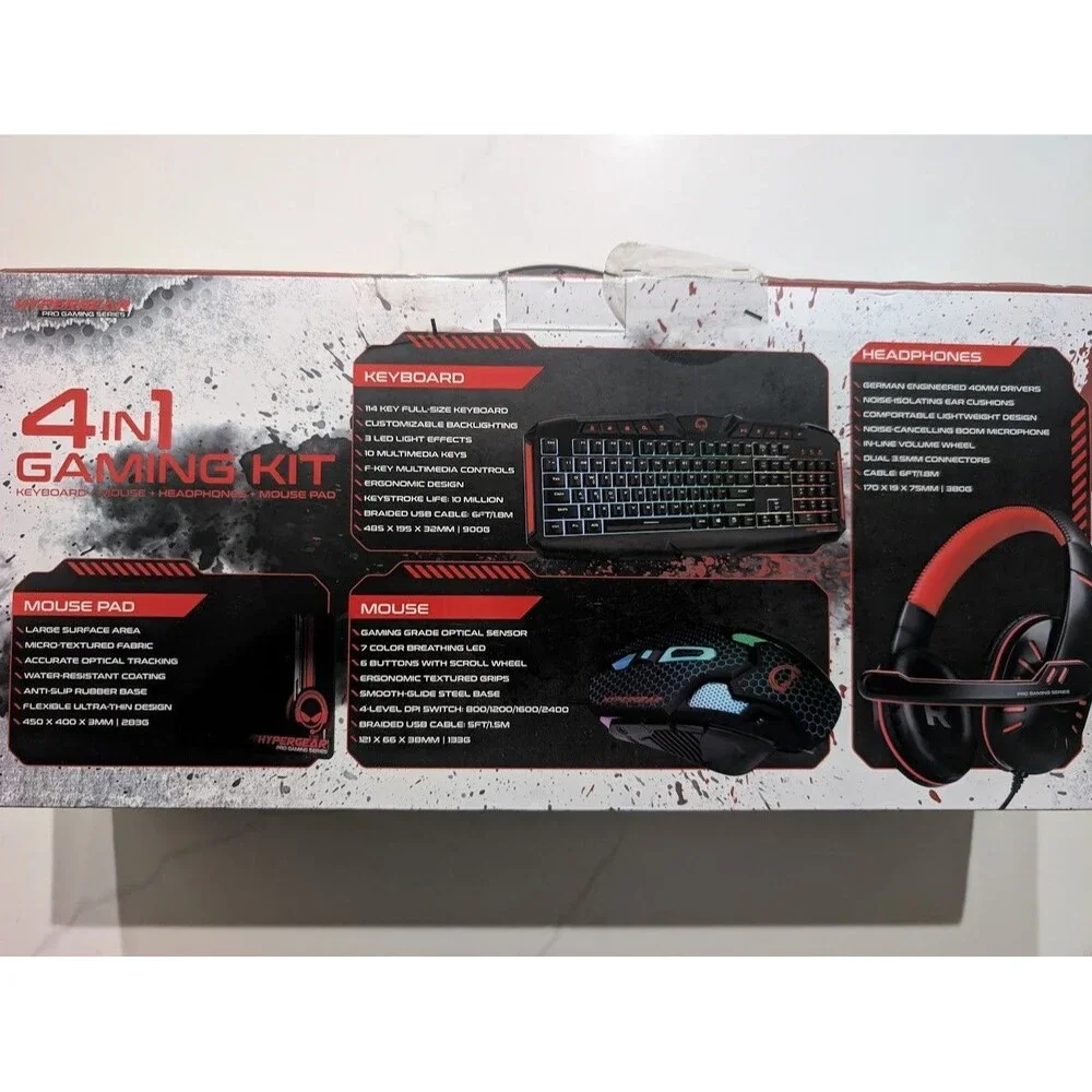 HyperGear Pro Gaming Series 4-in-1 Gaming Kit Keyboard Headphones Mouse Mousepad